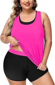[NIeyook] Women Plus Size 3 Piece Tankini Swimsuits Athletic Bathing Suits with Boy Shorts Tank Top with Sports Bra