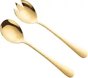 PEPLAYTAL 2Pcs Golden Stainless Steel Dual Salad Spoons Forks Versatile Serving Utensils for Fruit Salad and Rice Comfortable Grip Kitchen Essential