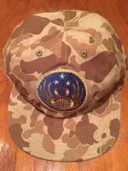 NWT POLO RALPH LAUREN RRL ARMY CAMO 6 PANEL 8 GLOBE 3 STAR PATCH LRG COTTON HAT