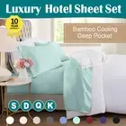 1800TC Bamboo Cooling Bed Sheet Set, King, Queen, Single, Double Flat Fitted Bed