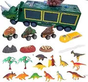Ameon Dinosaur Truck Toy for Kids 3-8 – Features Lights, Sounds, Music, 3 Pull-Back Cars, and 12 Dinosaur Figures – Fun, Educational Toy Perfect for Boys and Girls, Ideal Birthday Gift!