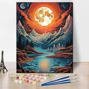 TISHIRON Abstract Scenery Paint by Number on Canvas, Acrylic Painting Kit for Kids and Beginners with Brushes and Acrylic Pigment Without Frame Home Wall Decor Gift 16x20 inch - Sunset