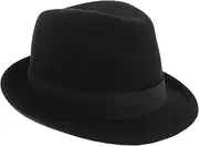 [ROMISBABA] Fedora Hat for Women Elegant Wool Fedora Wide Brim British Style Warm Hat Fashion Accessory Black