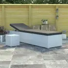 vidaXL Sun Lounger with Cushion and Tea Table Poly Rattan White 2BB
