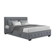 Bed Frame Fabric Gas Lift Storage - Grey Double