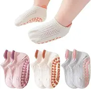 [AffeGifts] Toddler Grip Socks, 3 Pairs Grip Socks Kids Non Slip Sock Kids Ankle Sock for 1-3 Year Old, Purple, beige and gray, 1-3 Years