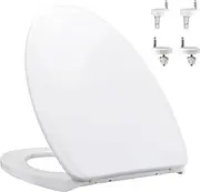 [Meaferks] V-shaped Toilet Seat, Soft-Close Toilet Lid, Non-Slip Bumpers, Quick Release Toilet Hinges Easy to Install & Clean, Including Two Sets of Parts, White (A-518)