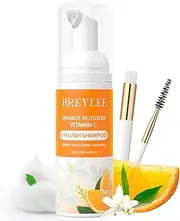 Eyelash Extension Cleanser Brelyee Orange Blossom Lash shampoo 60ml + Brush, Eyelash Wash for Extensions, Lash Cleanser, Lash Bath, Lash Cleaner, Paraben & Sulfate Free for Professional & Self Use