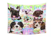 Funny Dog Colorful Doggies and Donuts Tapestry