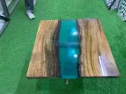Square Shape Clear Epoxy End Table Natural Wood Handmade Furniture Coffee Tables