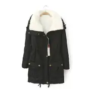 Catzon Women's Mid Length Winter Coat Thickened Warm Lamb Wool Lined Jacket-Black