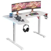 Advwin 140cm L Shaped Computer Gaming Desk with RGB LED Light White