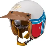 Vintage Jet Helmet, Motorcycle Helmet, Scooter Helmet, Moped Helmet, Chopper Retro Vespa Vintage Pilot Biker Helmet,DOT/ECE Approval with Visor, Open Face Helmet D,M=57-58cm