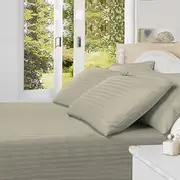 Noble Comfort Linen 16-20 inches Pocket 400 TC 100% Egyptian Cotton Hotel Finish Adjustable 1-Piece Waterbed Fitted Sheet.(Queen, Stripe, Ivory)