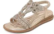 [YOUNIFIZ] Toddler Girls Sandals Elastic Strap Soft Rubber Princess Flat Shoes Summer Flower Rhinestone Girl Shoes