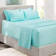 Aqua Blue Twin Bed Linen Set 4 Pieces Extra Deep Pocket Microfiber Sheets