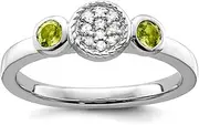 925 Sterling Silver Bezel Polished Prong set Stackable Expressions Db Round Peridot and Dia. Ring USA Size 7 Jewelry for Women