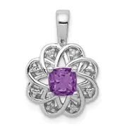 Sterling Silver Rhodium-plated Diamond u0026 Amethyst Pendant