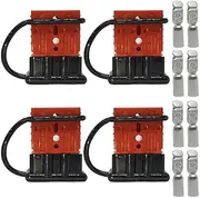 Blue Bar Industries 120A Connectors 4 Pcs, 6 to 2 AWG, 12V-36V Battery Quick Connect/Disconnect - Recovery Winch Trailer Trucks Golf Cart RV ATV 4WD - 120 Amp Plug with Soft Rubber Covers, Red