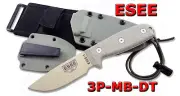 ESEE Model 3 Desert Tan Modified Pommel Blade, Green Sheath Molle Back 3PM-MB-DT