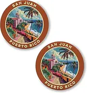 [No Thorns Media] San Juan Puerto Rico 2 Pack Pinback Buttons 2.25" Fun Pins for Clothes, Backpacks, Hats, and Jackets - Cartoon, Retro, and Punk Style Lapel Badges, Slogans, and Party Pins ID45000, Metal, no gemstone