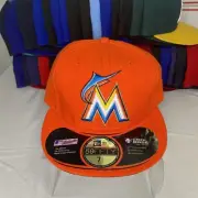 Miami Marlins Orange New Era 59fifty On Field Hat Cap Fitted 7 1/2 No Logo