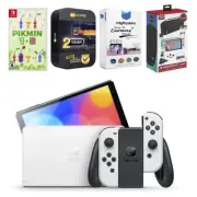 Nintendo Switch White OLED Console w/ Pikmin 1+2 and Gaming Starter Kit