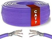 Cat 7 Ethernet Cable 50 m, 100% Copper High Speed Ethernet Cable, Indoor Bulk LAN Network Cable Without RJ45 Connector, 28AWG, SFTP Shielded Internet Cable (50 Metres, Purple)
