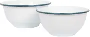 Argon Tableware 2 Piece Mixing Bowl Set - Green Rim - Lightweight Metal Deep Dish Enamelware Nesting Bowl for Baking, Cooking, Salad, Picnic, Camping