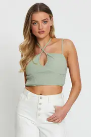 Green Singlet Top Sleeveless Crop - Size 14, Women's Crop Top
