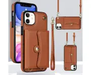 RFID Blocking Wallet Case for iPhone 14 Plus - Brown