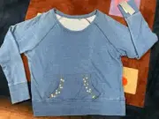 NWT $68 SPA ID DENIM BLUE PULLOVER SWEATSHIRT W/METAL SEQUIN KANGAROO POCKETS XL
