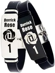 Basketball Player Star Inspirational Personal Logo Adjustable Stainless Steel Wristbands Power Balance Sport Silicone Bracelet 2 Pcs (Derrick Rose)