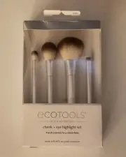 Ecotools Precious Metal Brushes Cheek Eye Highlight Set Silvertone Tools #0025