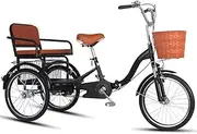 Adult Tricycle 3 Wheels 20 inch,Folding Pedal Tricycle with Shock Absorbing Fork,Elderly Cruiser Trike Bike with Sensitive Brakes,Dual seat Tandem Trike,Cargo and Manned Tricycle