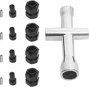 4pcs Black Brass Extended 7mm Hex Wheel Hubs 8mm Thick Wheel Spacers Compatible with SCX 24 1/24 RC Car with Cross Wrench