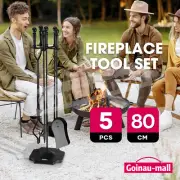 Fireplace Tool Set 5PCS Fire Place with Stand Poker Brush Shovel Cast Iron Black