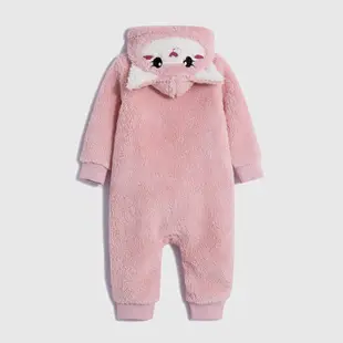Gap 嬰兒裝 造型連帽長袖包屁衣/連身衣 抱抱絨系列-粉紅色(788681)