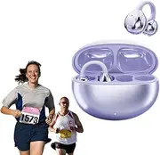 Ear Clip Bluetooth Headphones,Lightweight Ear Clip Bluetooth Headphones,Bone Conduction,IPX5 Waterproof,Wireless Bluetooth 5.4,Finger Touch Control (Purple)