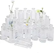 Glass Bud Vases Set of 20, Living Bud Vases, Small Bud Vase in Bulk, Mini Flowers Vases for Centerpiece, Vintage Decorative Vase Set for Table Decorations, Wedding Reception, Home Decor (Clear)