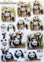 Die Cut 3D A4 PAPER TOLE DECOUPAGE Panda Bear Family Bears 680.105