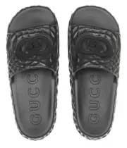 NEW GUCCI BLACK RUBBER INTERLOCKING SLIDES SANDALS SHOES 7/US 7.5