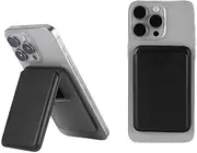 YjkjYii Magnetic Leather Wallet for MagSafe, Card Holder with 3 Card Slots, Adjustable Stand, Mobile Phone Card Holder for iPhone 15/14/13/12 Series, Black