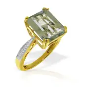 5.60 CT Octagon Green Amethyst Ring with Diamond Accents in 14k YELLOW GOLD