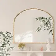 Arch Wall Mirror,35"x28" Large Gold Vintage Beaded Mirror,Wide Accent Bathroom Vanity Arched Mirror,Traditional Ornate Baroque Antique Mirror for Washroom, Living Room, Entryway, Bathroom, Fireplace