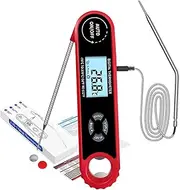2in1 Digital Instant Read Meat Thermometer, Waterproof Kitchen Food Thermometer with Rotating&Backlight LCD Screen, Dual Probe Cooking Thermometer with Temperature Alarm for Food Liquid Frying BBQ