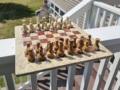 12" Marble chess set, storage box, handmade stone chess, Graduation gift for him