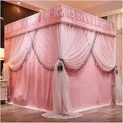 Bed Canopy Double Layer Mosquito Net, 4 Pole Support Bed Canopy, Decorative Bed Curtain for Girls Bedroom (Color : Style 1, Size : 200x220x200cm)
