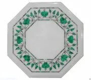 12" Marble side end Table Top semi precious stones malachite inlay work art