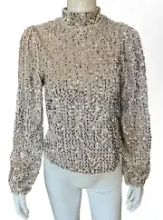 Sanctuary $69 Women’s Silver Blouse All Nighter Top Mock Neck Shirt Size S NWT